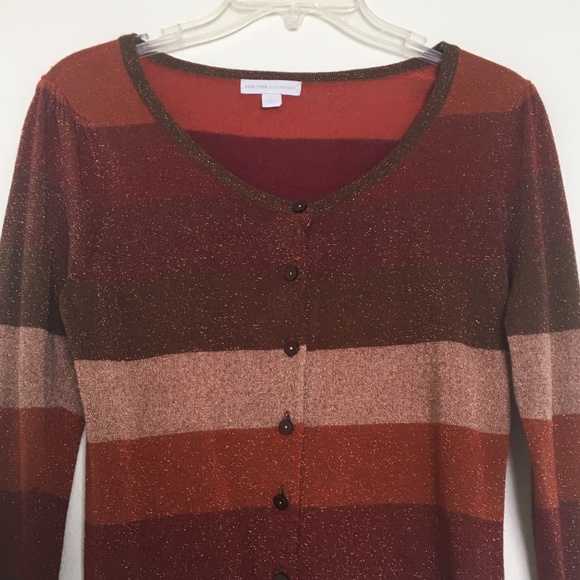 New York & Company Metallic Multi Color Cardigan Color Block Long Sleeve Stretch - Picture 3 of 8